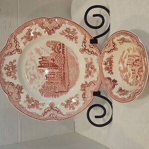 Johnson Brothers Vintage Discontinued Old Britain Castles Pink Rim Plate&Cereal